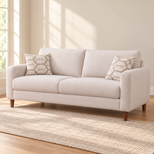 Light Beige Linen-Look Performance Fabric 3-Seater Sofa – Default Title, sofa only in a warm living room