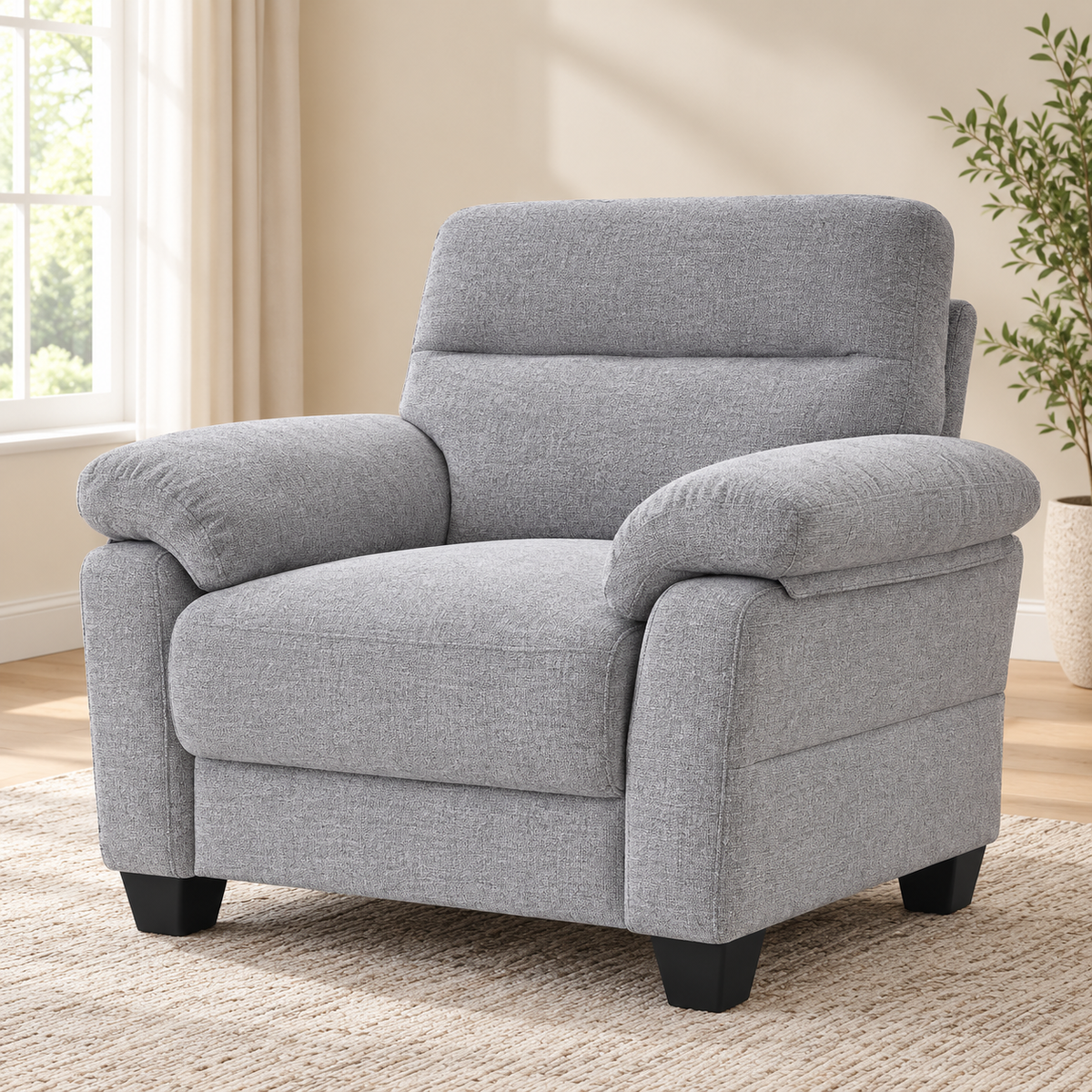 Modern Light Grey Accent Chair — Light Grey, single chair lifestyle image