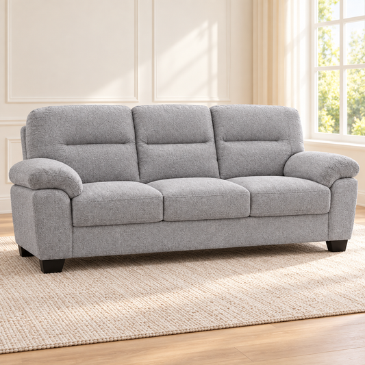 Plush Pillow-Arm Performance Fabric 3-Seater Sofa – Light Grey, sofa only in a warm living room