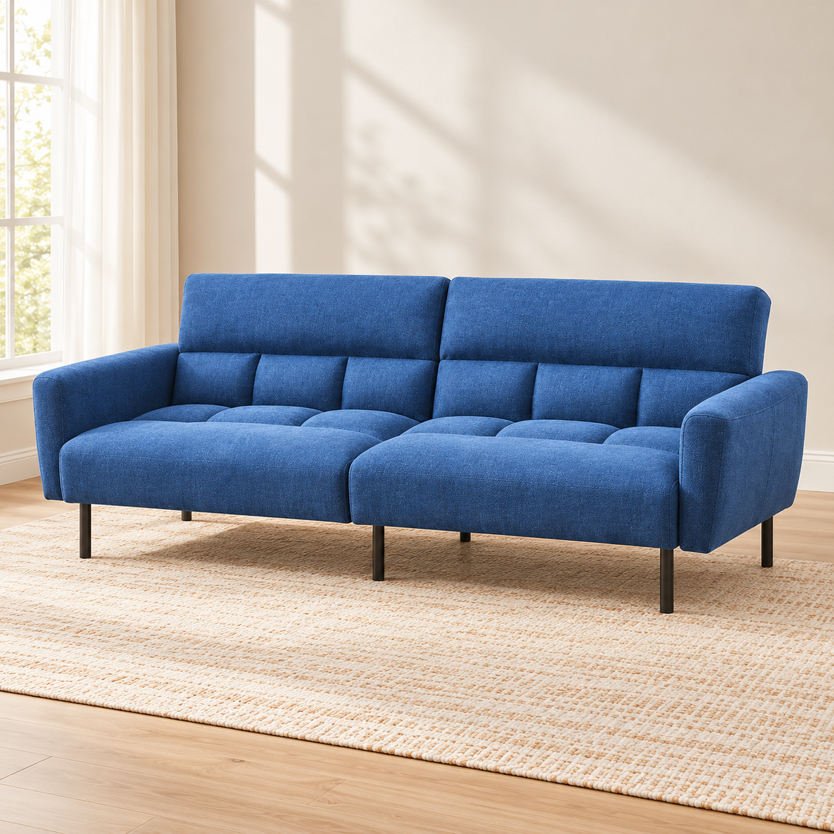 Modern Memory-Foam Split-Back Sofa Bed with Removable Arms — IF-8040 lifestyle sofa, Blue Fabric