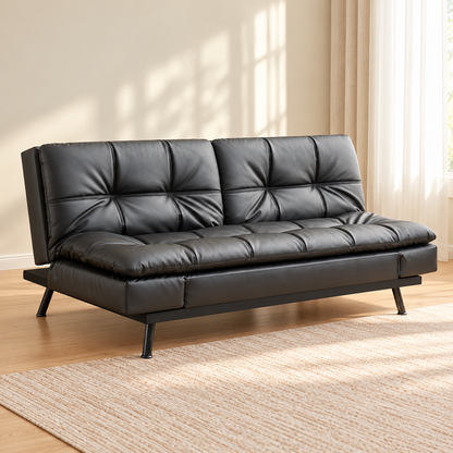 Black PU Memory-Foam Sofa Bed with Adjustable Armrests — IF-8050 lifestyle sofa, Default Title