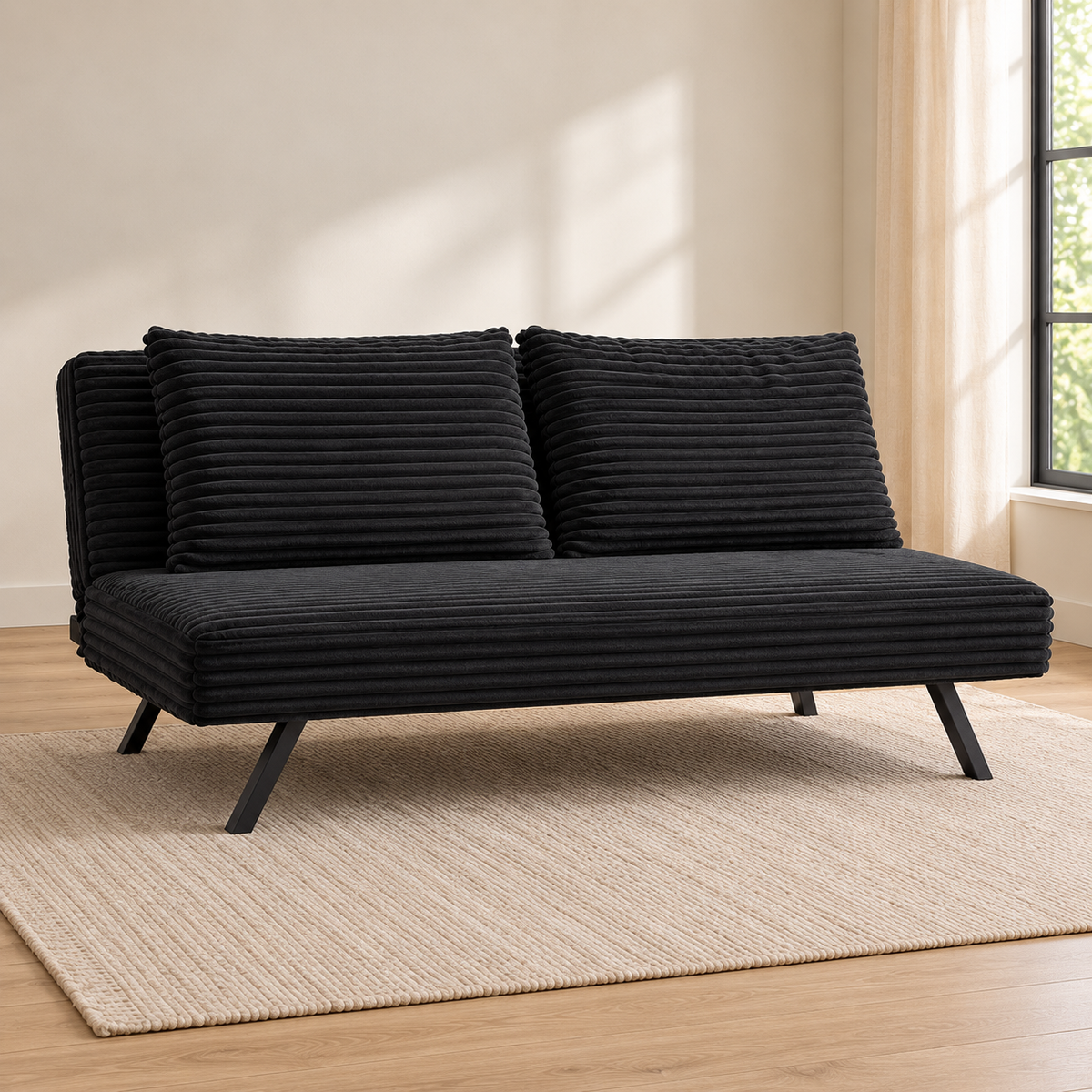 Black Ribbed Corduroy Split-Back Sofa Bed — IF-8065 lifestyle sofa, Default Title