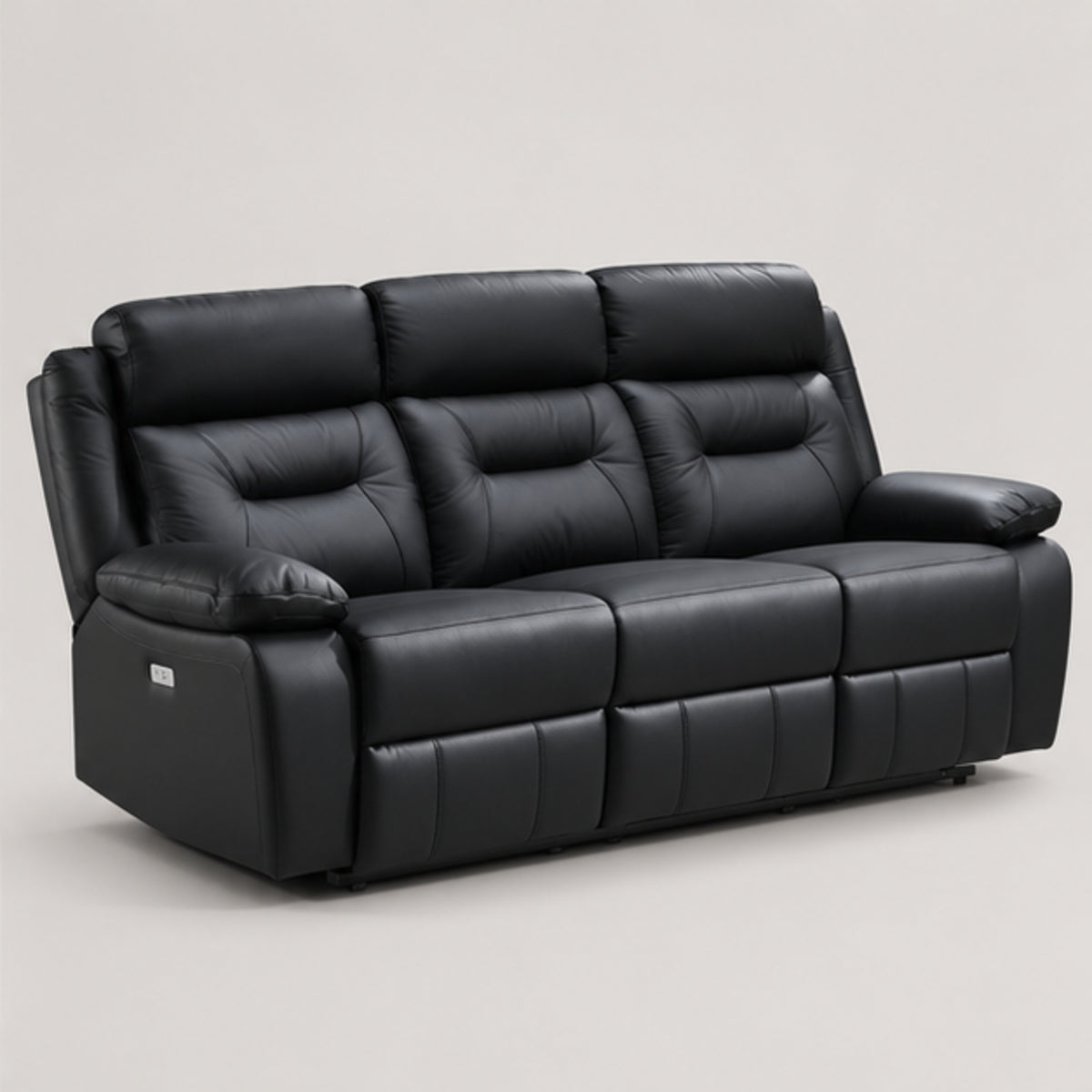 Modern Leather-Match Power Reclining 3-Seater Sofa with USB Charging — Black Leather Match clean product image