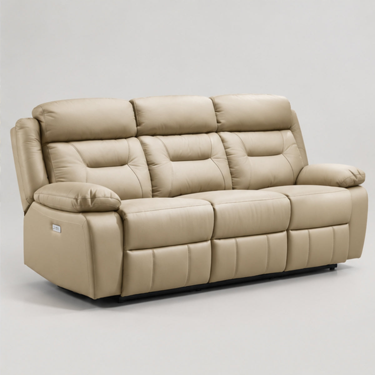Modern Leather-Match Power Reclining 3-Seater Sofa with USB Charging — Beige Leather Match clean product image