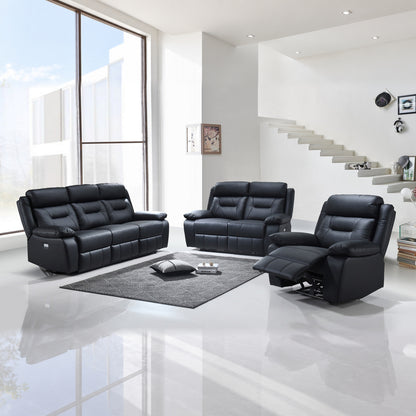 Modern Leather-Match 3-Piece Power Reclining Sofa Set with USB Charging — Black Leather Match, full 3-piece set main lifestyle image