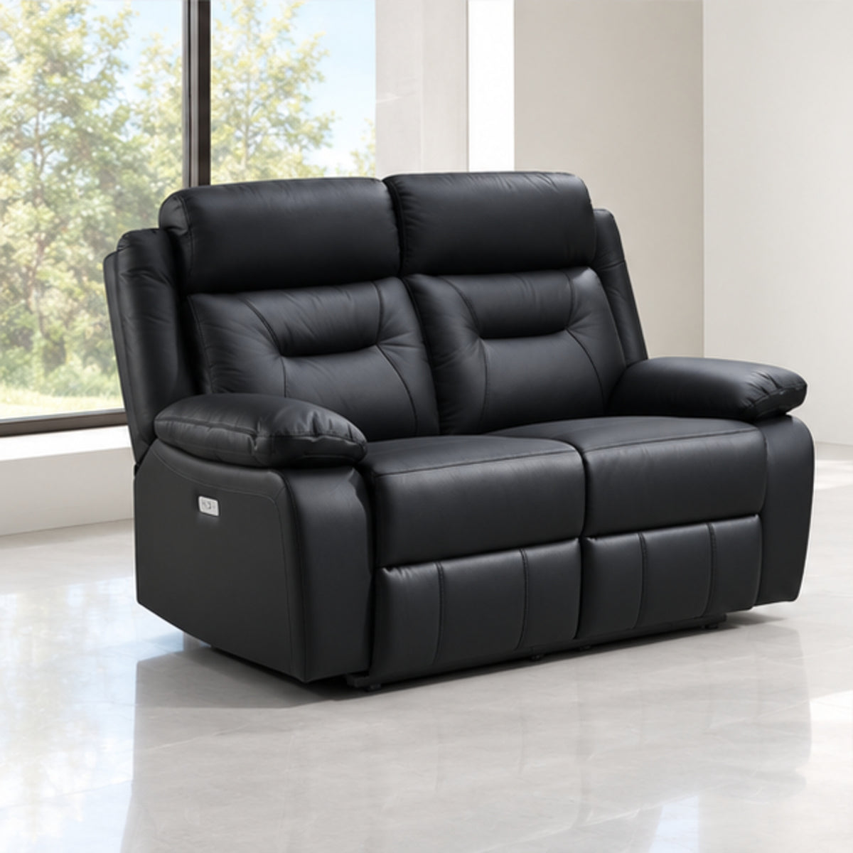 Modern Leather-Match Power Reclining Loveseat with USB Charging — Black Leather Match lifestyle