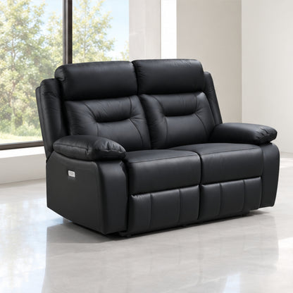 Modern Leather-Match Power Reclining Loveseat with USB Charging — Black Leather Match lifestyle