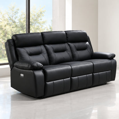 Modern Leather-Match Power Reclining 3-Seater Sofa with USB Charging — Black Leather Match lifestyle