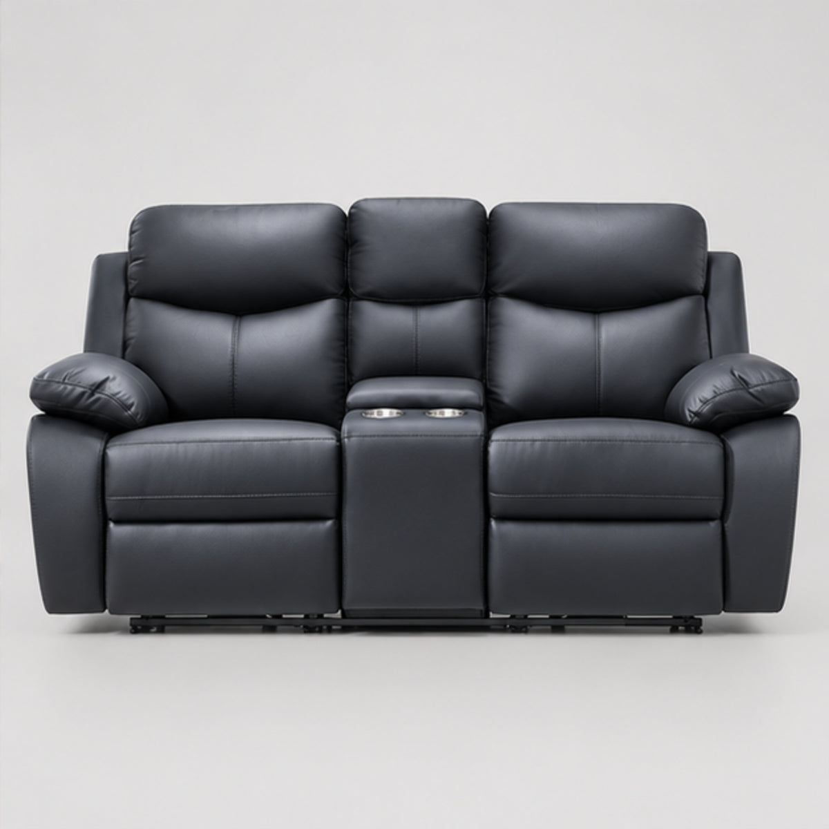 Modern Leather-Match Power Reclining Loveseat with Console, Cupholders & USB — Black Leather Match clean product image
