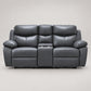 Modern Leather-Match Power Reclining Loveseat with Console, Cupholders & USB — Grey Leather Match clean product image