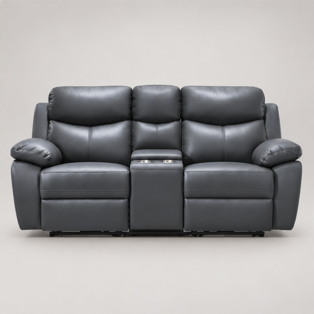 Modern Leather-Match Power Reclining Loveseat with Console, Cupholders & USB — Grey Leather Match clean product image