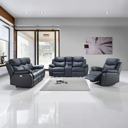Modern Leather-Match 3-Piece Power Reclining Sofa Set with USB Charging — Black Leather Match, full 3-piece set main lifestyle image