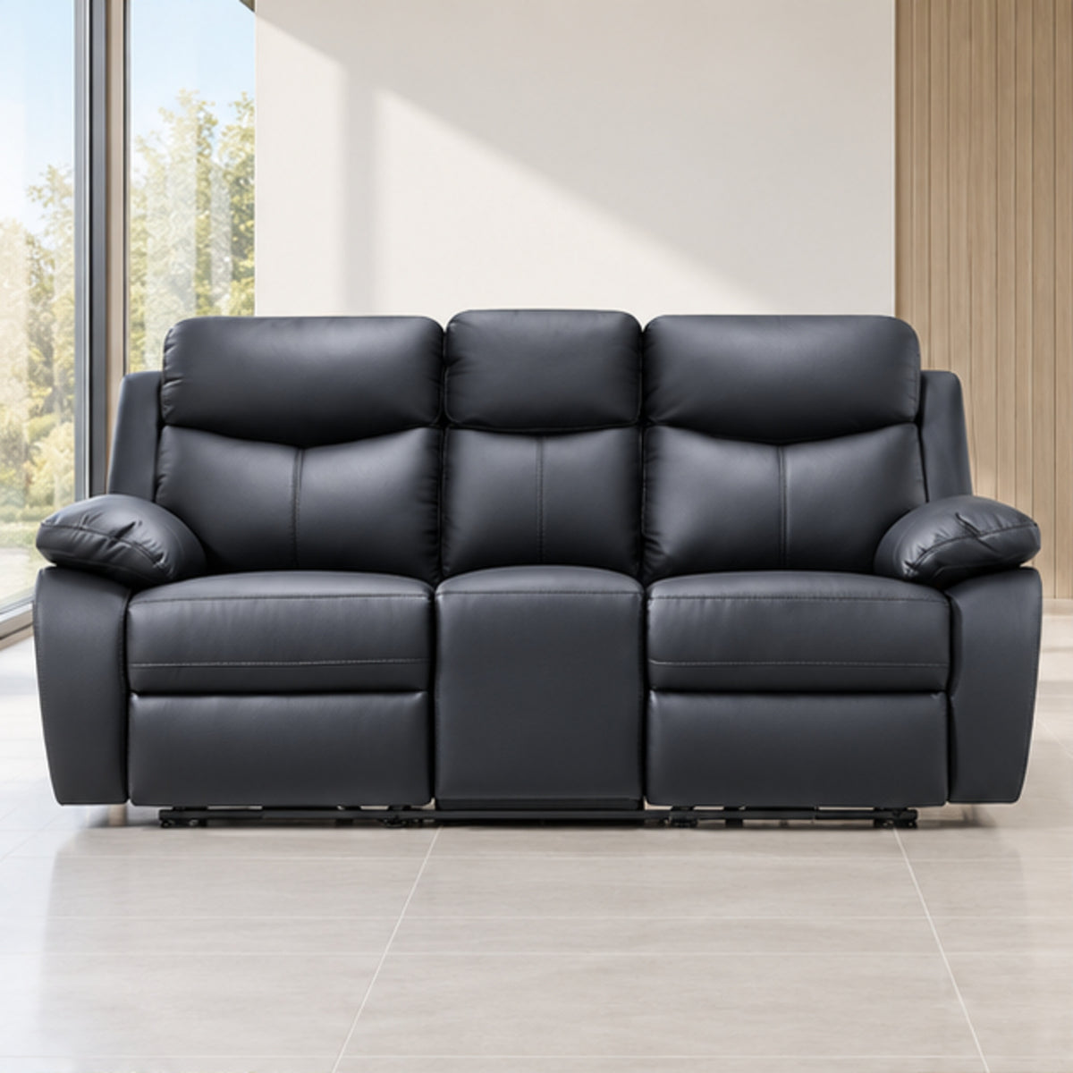 Modern Leather-Match Power Reclining 3-Seater Sofa with USB Charging — Black Leather Match lifestyle