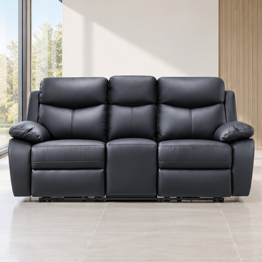 Modern Leather-Match Power Reclining 3-Seater Sofa with USB Charging — Black Leather Match lifestyle