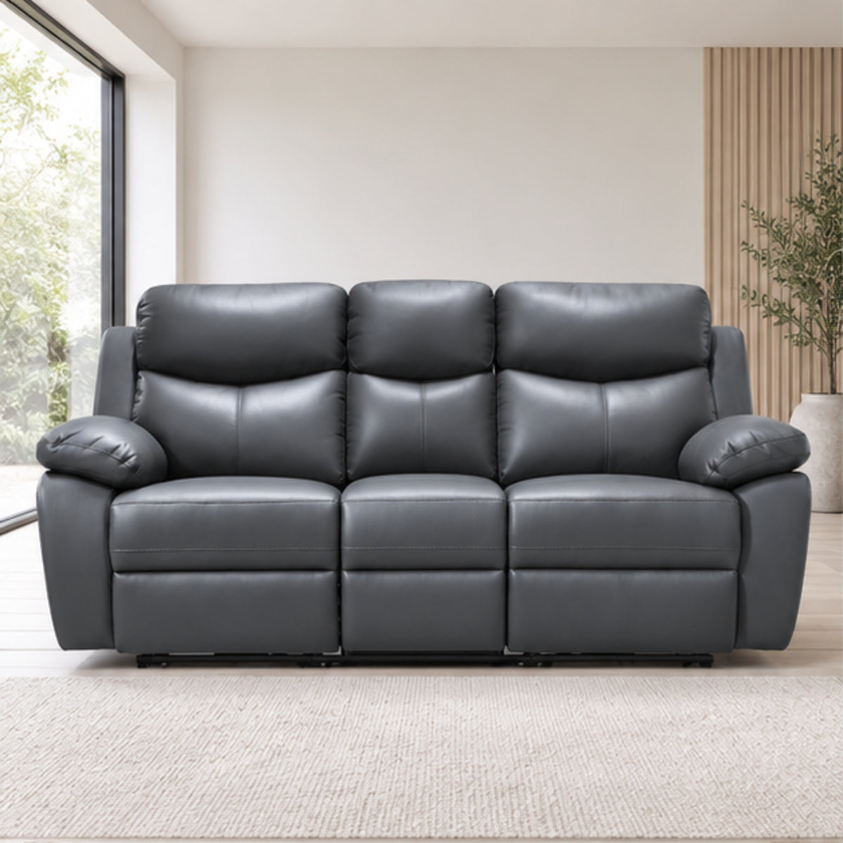 Modern Leather-Match Power Reclining 3-Seater Sofa with USB Charging — Grey Leather Match lifestyle