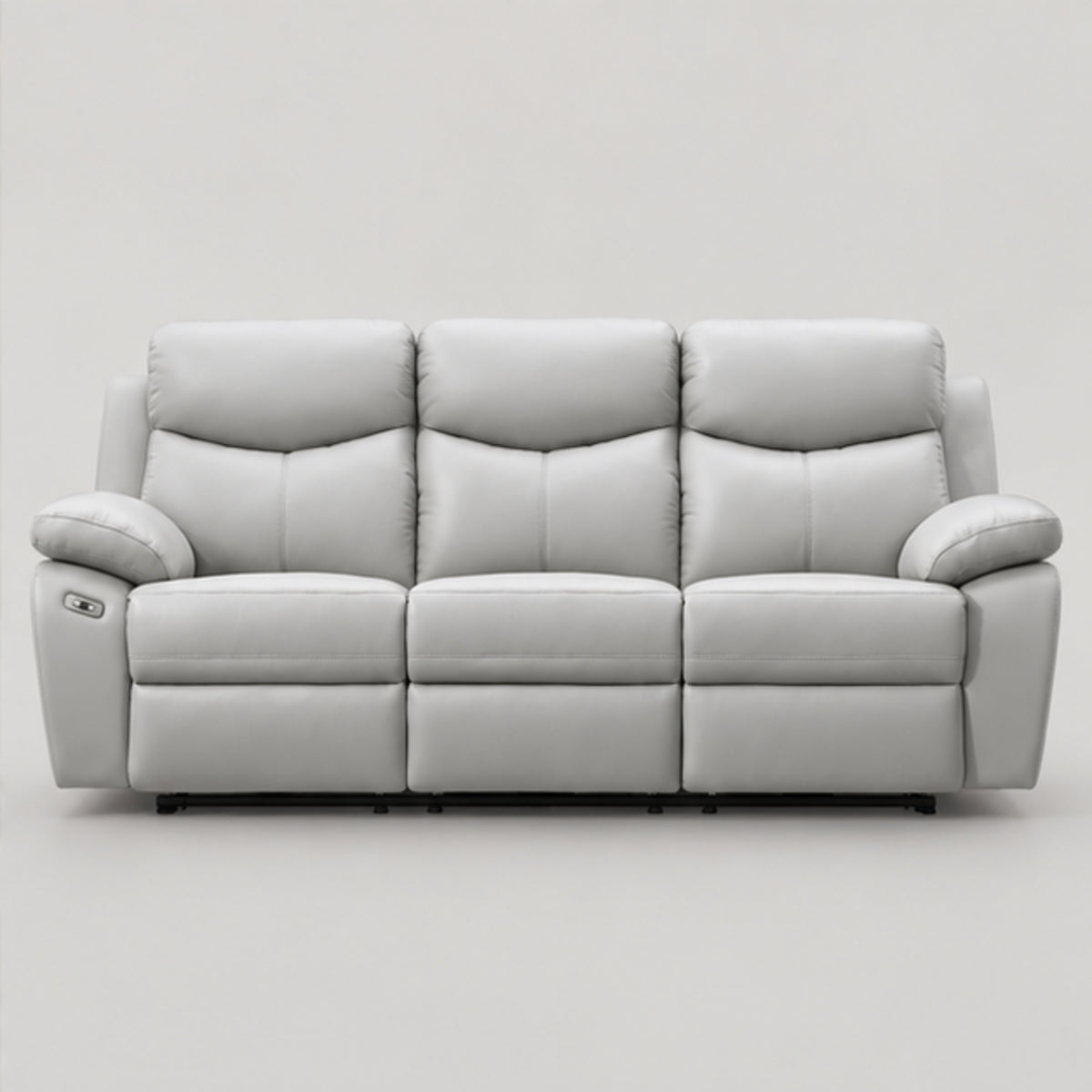 Modern Leather-Match Power Reclining 3-Seater Sofa with USB Charging — Light Grey Leather Match clean product image