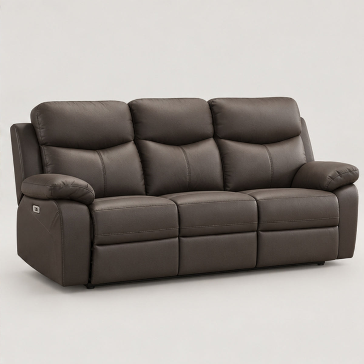 Modern Leather-Match Power Reclining 3-Seater Sofa with USB Charging — Dark Chocolate Brown Leather Match clean product image