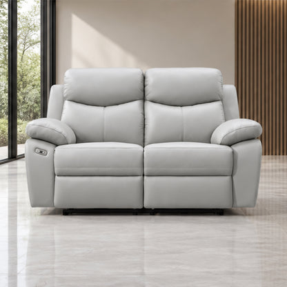 Modern Leather-Match Power Reclining Loveseat with USB Charging — Light Grey Leather Match lifestyle