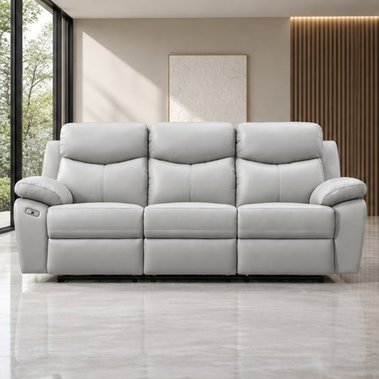 Modern Leather-Match Power Reclining 3-Seater Sofa with USB Charging — Light Grey Leather Match lifestyle
