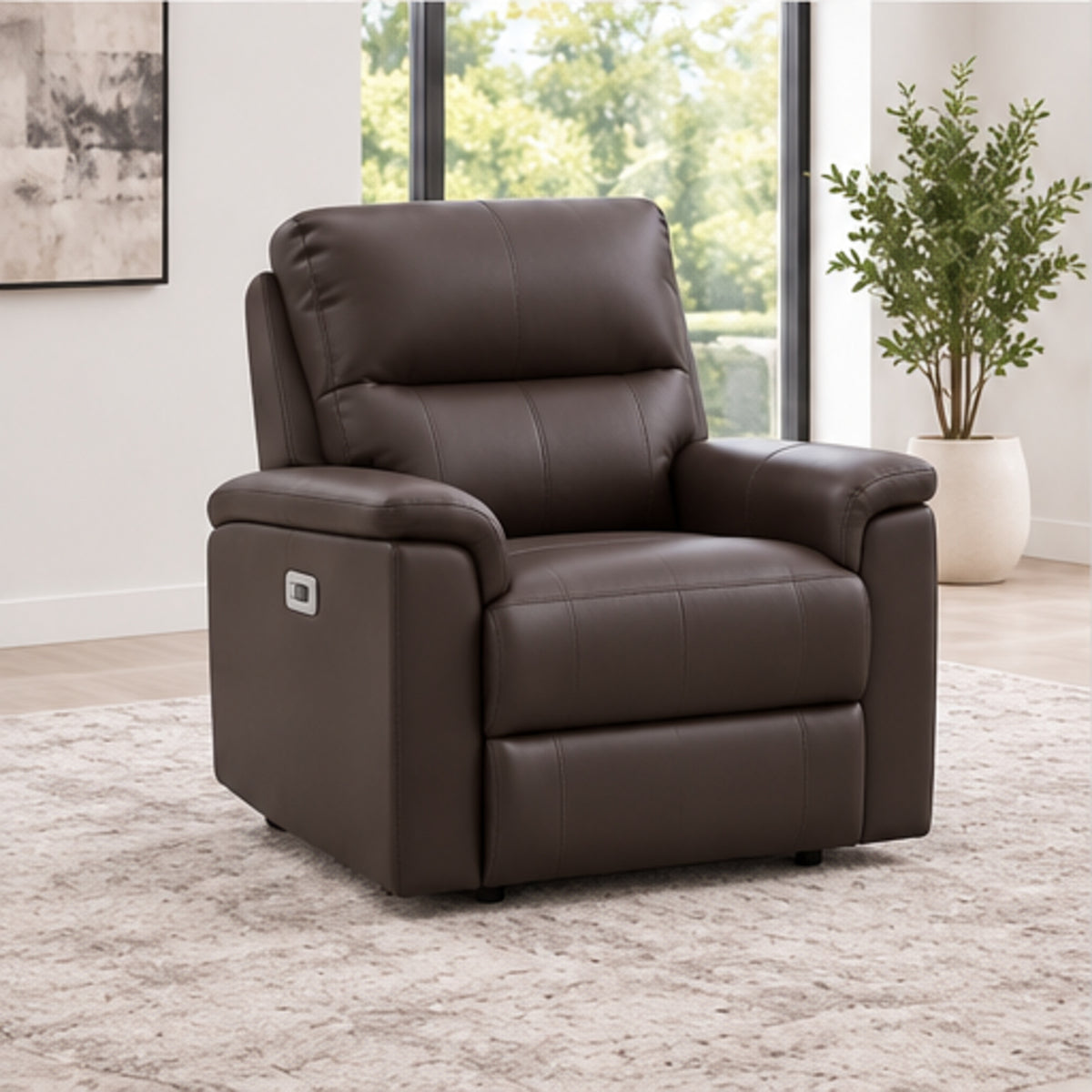 Modern Leather-Match Power Reclining Chair with USB Charging — Espresso Leather Match lifestyle