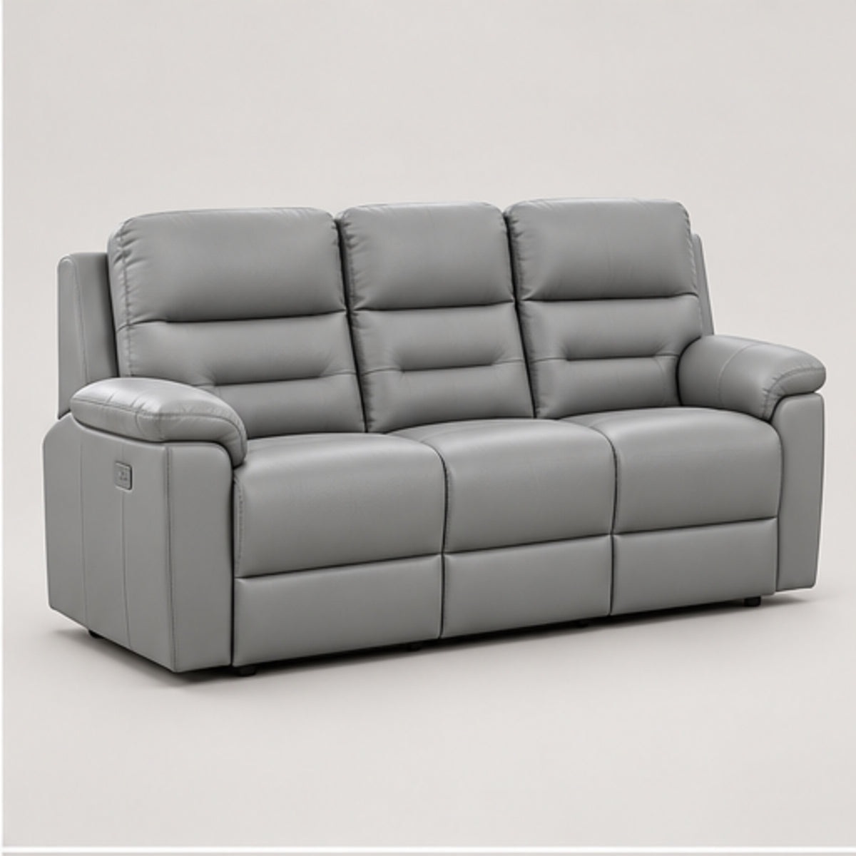 Leather-Match Power Reclining 3-Seater Sofa with Drop-Down Tray, Cupholders & USB — Light Grey Leather Match clean product image