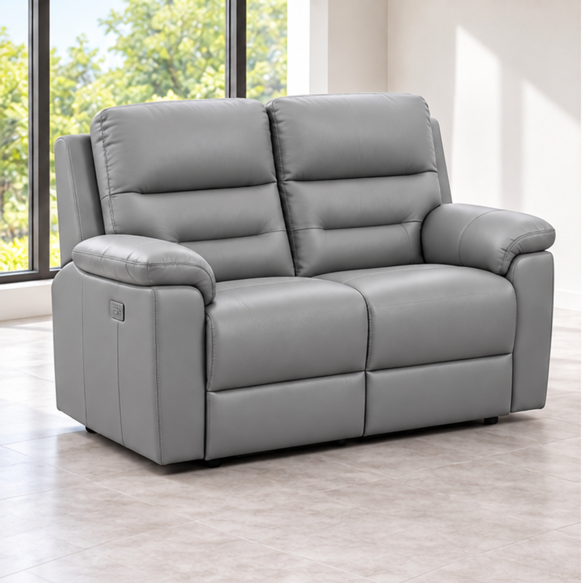 Power reclining loveseat – Light Grey Leather Match lifestyle