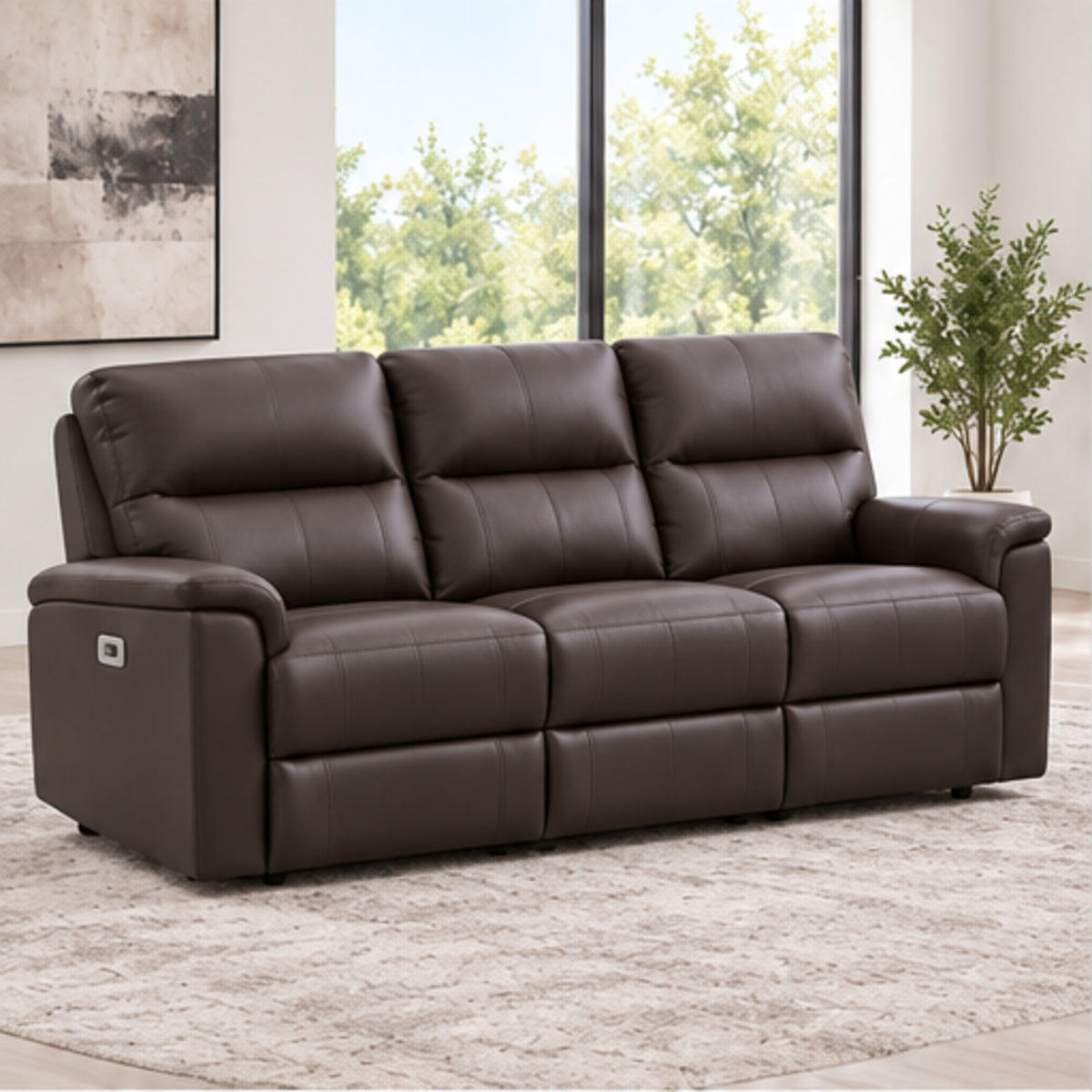 Leather-Match Power Reclining 3-Seater Sofa with Drop-Down Tray, Cupholders & USB — Espresso Leather Match lifestyle