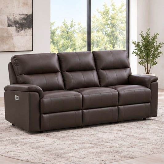 Leather-Match Power Reclining 3-Seater Sofa with Drop-Down Tray, Cupholders & USB — Espresso Leather Match lifestyle