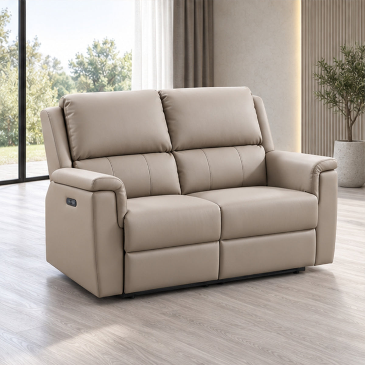 Modern Power Reclining Loveseat with USB Charging — Stone PU lifestyle