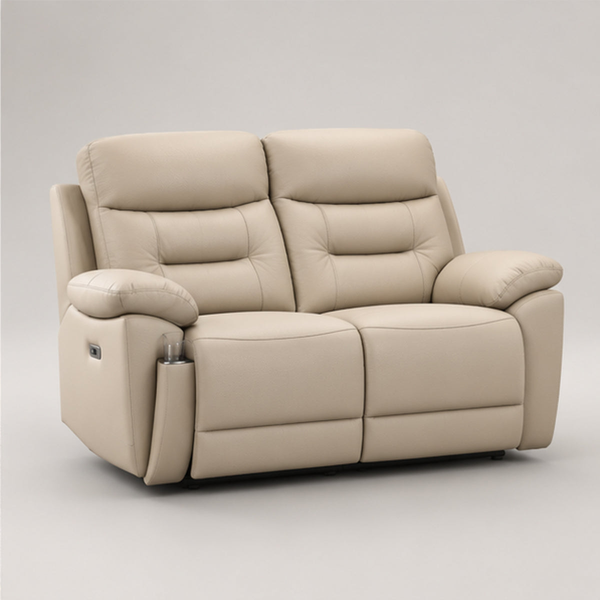Modern Leather-Match Power Reclining Loveseat with USB & Hidden Cupholders — Soft Cream Beige Leather Match clean product image