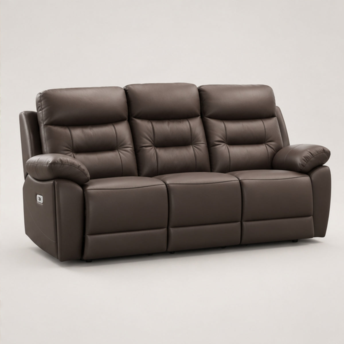 Modern Leather-Match Power Reclining 3-Seater Sofa with USB & Hidden Cupholders — Chocolate Brown Leather Match clean product image