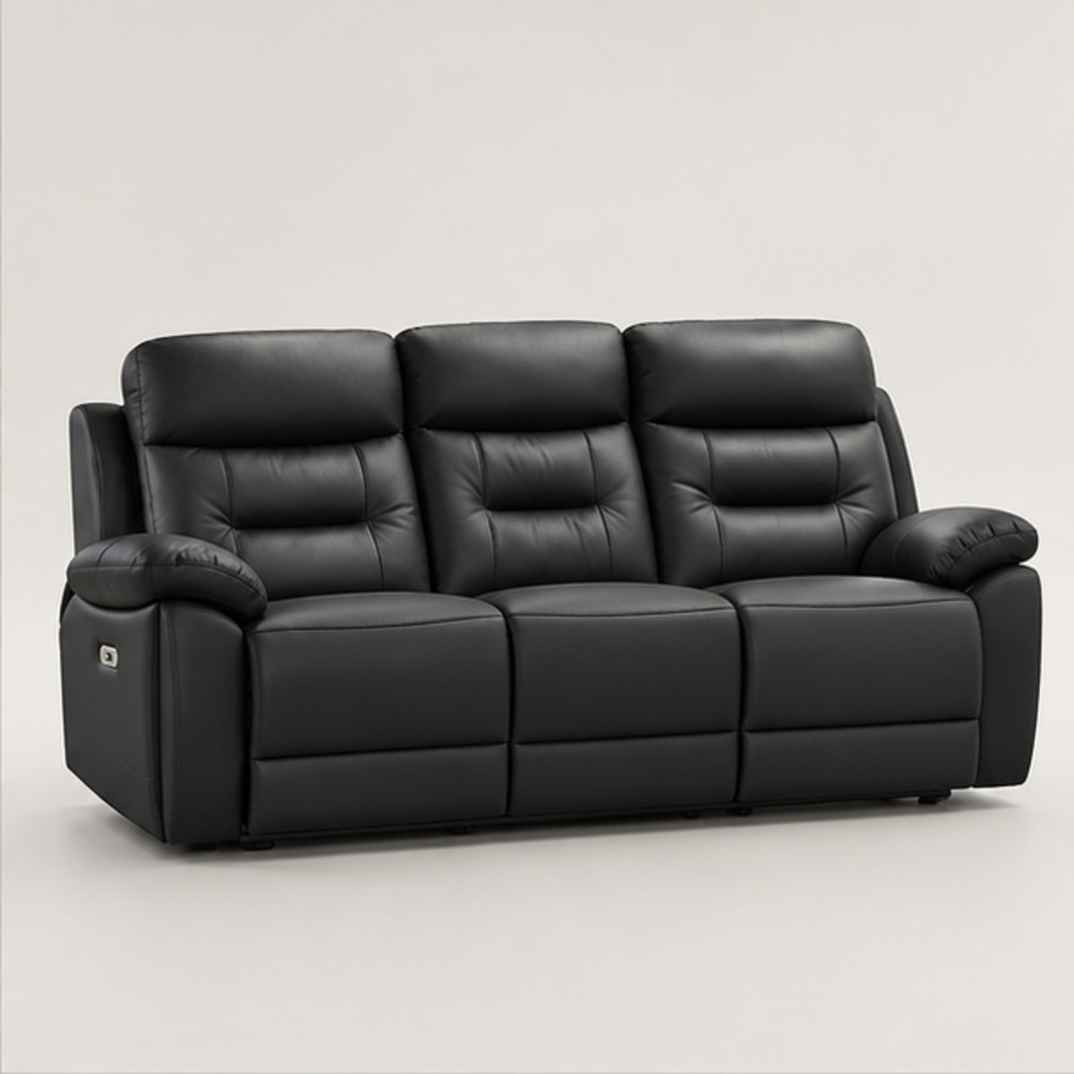 Modern Leather-Match Power Reclining 3-Seater Sofa with USB & Hidden Cupholders — Midnight Black Leather Match clean product image