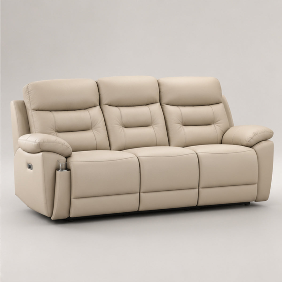Modern Leather-Match Power Reclining 3-Seater Sofa with USB & Hidden Cupholders — Soft Cream Beige Leather Match clean product image