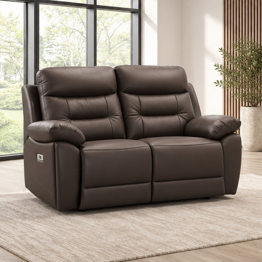 Modern Leather-Match Power Reclining Loveseat with USB & Hidden Cupholders — Chocolate Brown Leather Match lifestyle