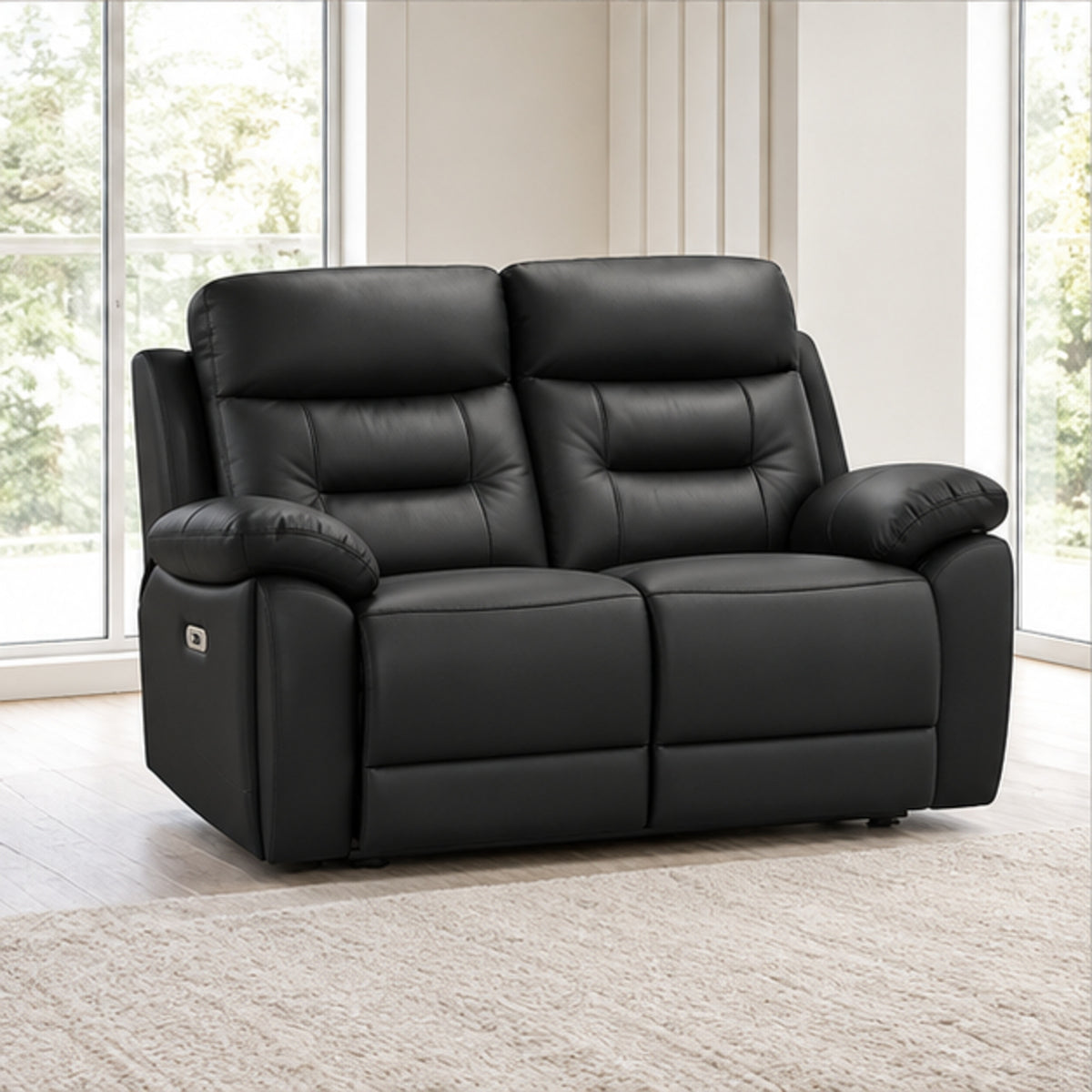 Modern Leather-Match Power Reclining Loveseat with USB & Hidden Cupholders — Midnight Black Leather Match lifestyle