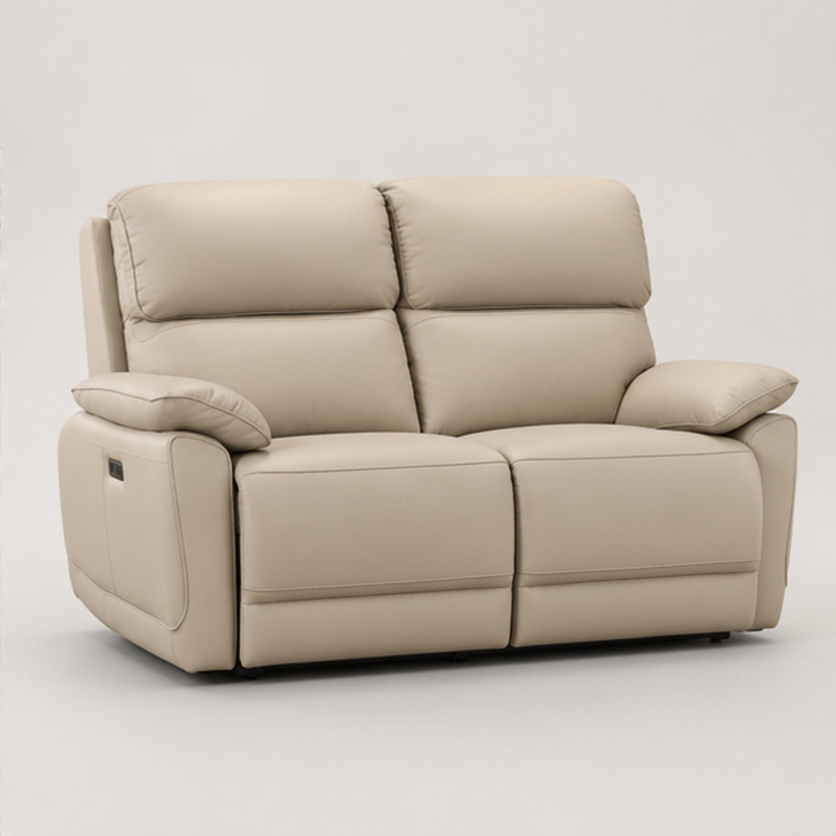 Modern Leather-Match Power Reclining Loveseat with USB Charging — Warm Cream Leather Match clean product image