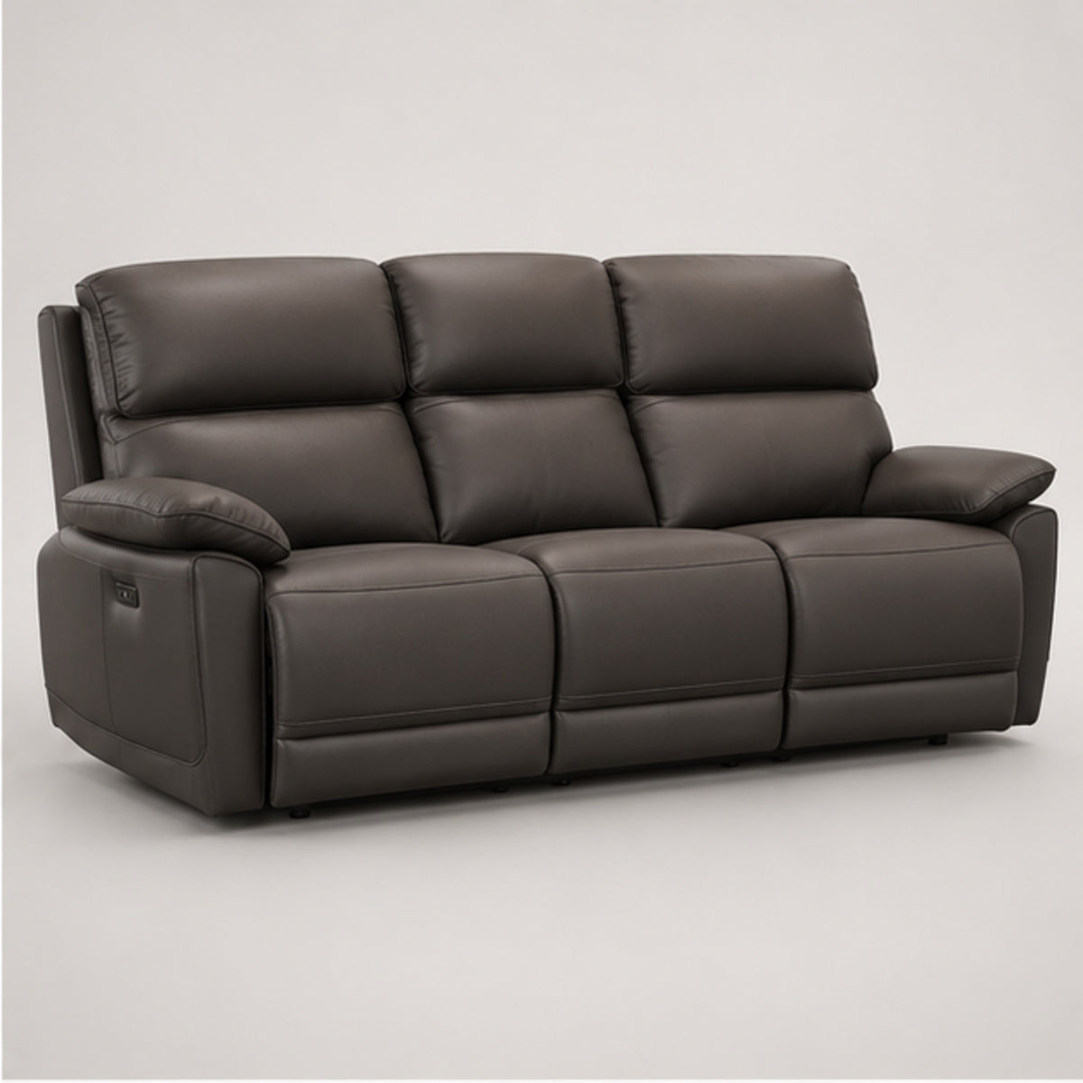 Modern Leather-Match Power Reclining 3-Seater Sofa with USB Charging — Chocolate Brown Leather Match clean product image