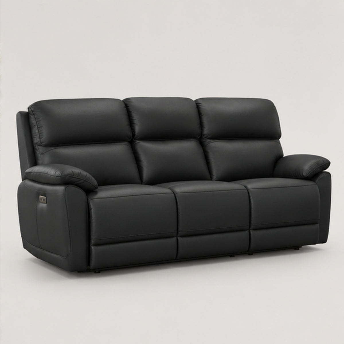 Modern Leather-Match Power Reclining 3-Seater Sofa with USB Charging — Midnight Black Leather Match clean product image
