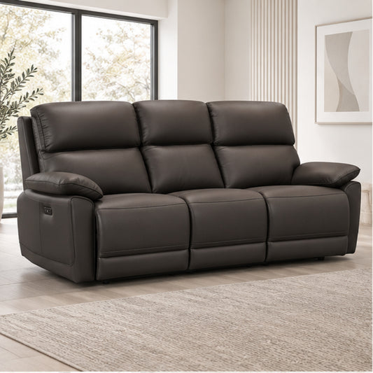 Modern Leather-Match Power Reclining 3-Seater Sofa with USB Charging — Chocolate Brown Leather Match lifestyle