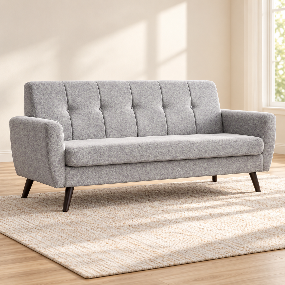 Modern Tufted Soft-Touch Fabric 3-Seater Sofa – Default Title, sofa only in a warm living room