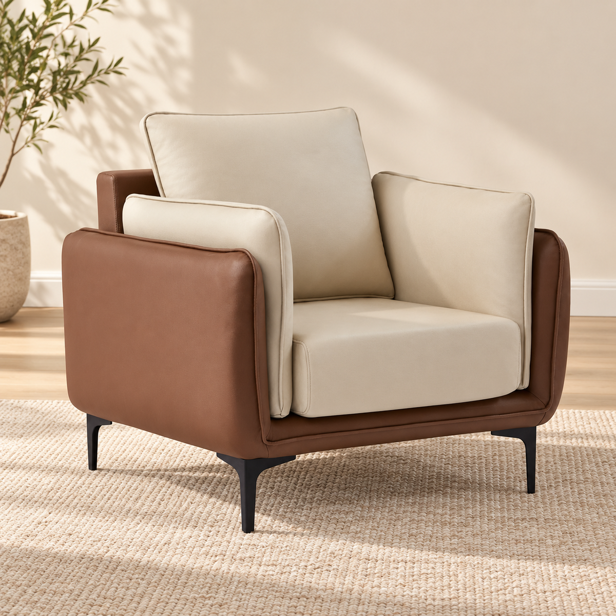 Cream & Mocha Two-Tone Performance Fabric Chair — Cream & Mocha, single chair lifestyle image