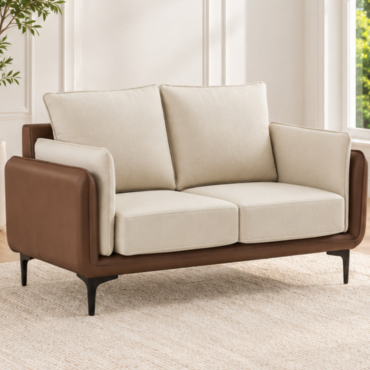 Cream & Mocha Two-Tone Performance Fabric Loveseat — loveseat lifestyle