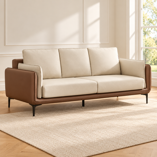 Cream & Mocha Two-Tone Performance Fabric 3-Seater Sofa – Default Title, sofa only in a warm living room