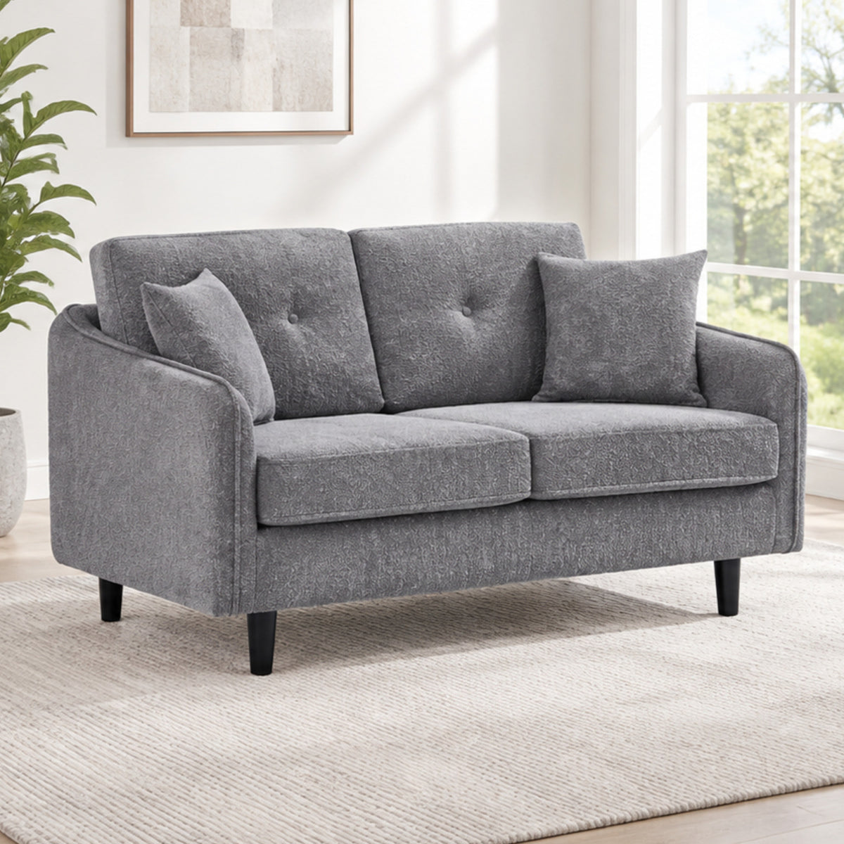 Grey Tufted Soft-Touch Fabric Loveseat — loveseat lifestyle