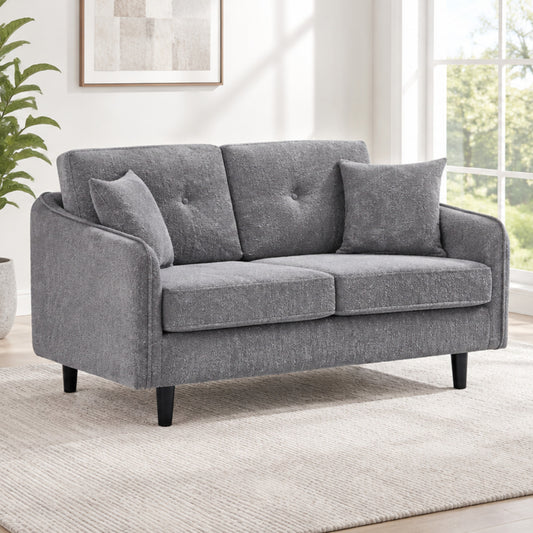 Grey Tufted Soft-Touch Fabric Loveseat — loveseat lifestyle