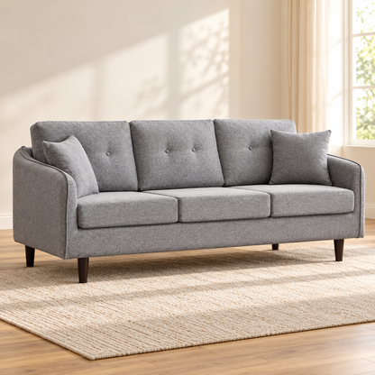 Grey Tufted Soft-Touch Fabric 3-Seater Sofa – Default Title, sofa only in a warm living room