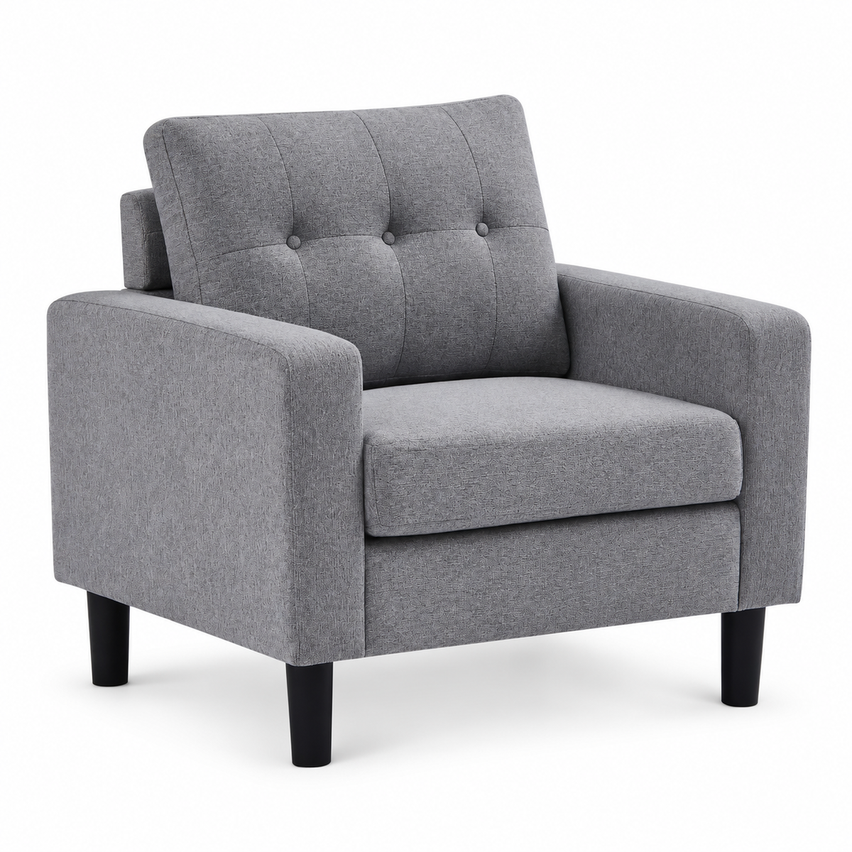 Modern Button-Tufted Woven Fabric Chair — Grey, clean white background product image