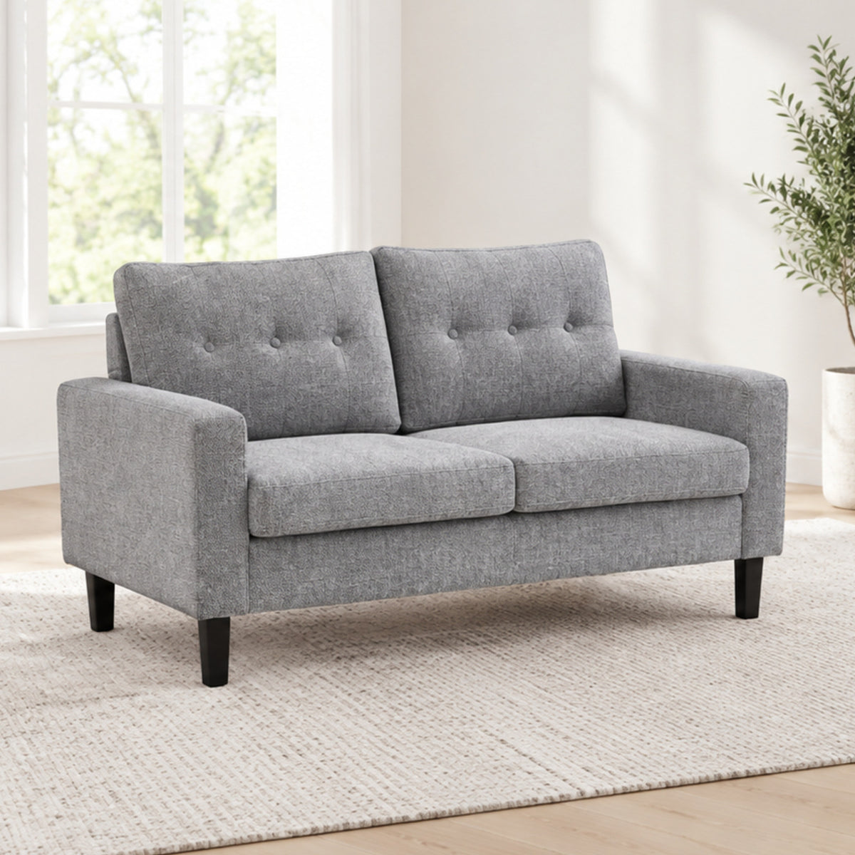 Modern Button-Tufted Woven Fabric Loveseat — loveseat lifestyle