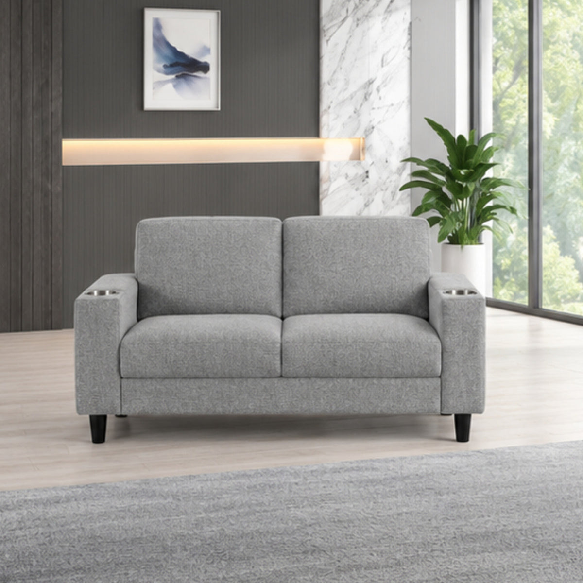 Contemporary Soft-Touch Fabric Loveseat with Cup Holders — loveseat lifestyle