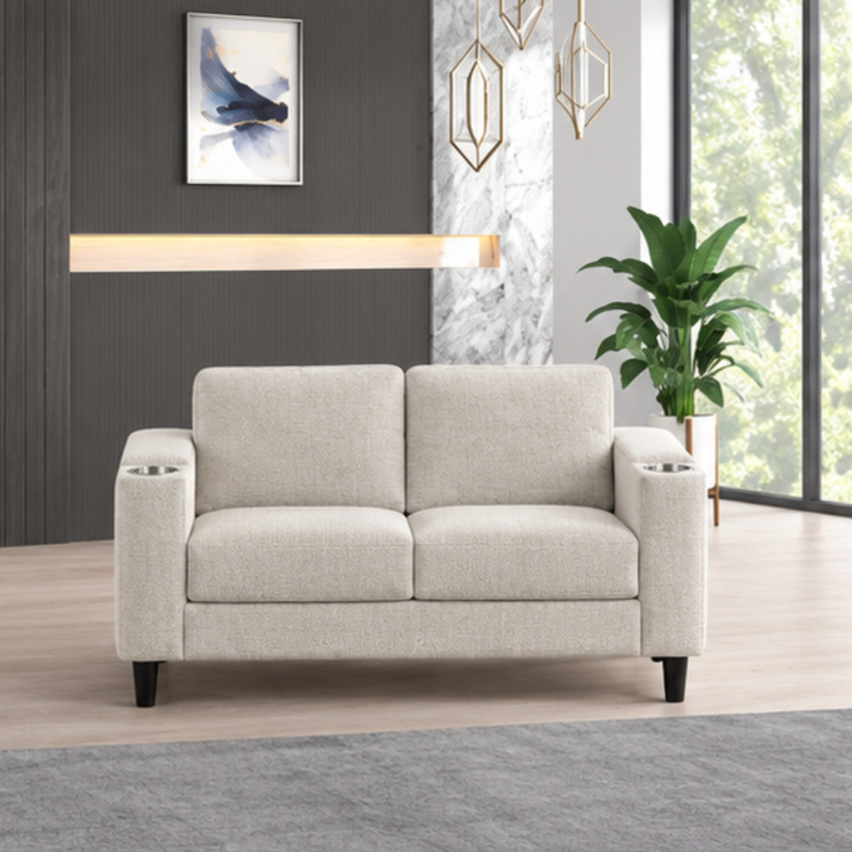 Contemporary Soft-Touch Fabric Loveseat with Cup Holders — loveseat lifestyle